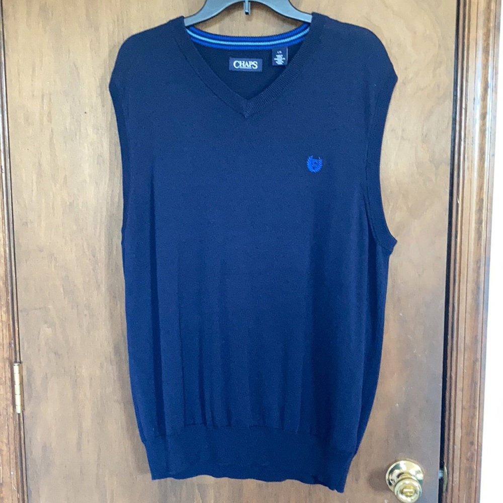 Relisted Chaps sweater vest  navy blue cotton lighter weight size L - Picture 5 of 12
